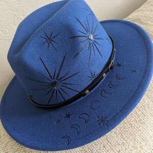 Flat brim custom burnt hat. Moon phases